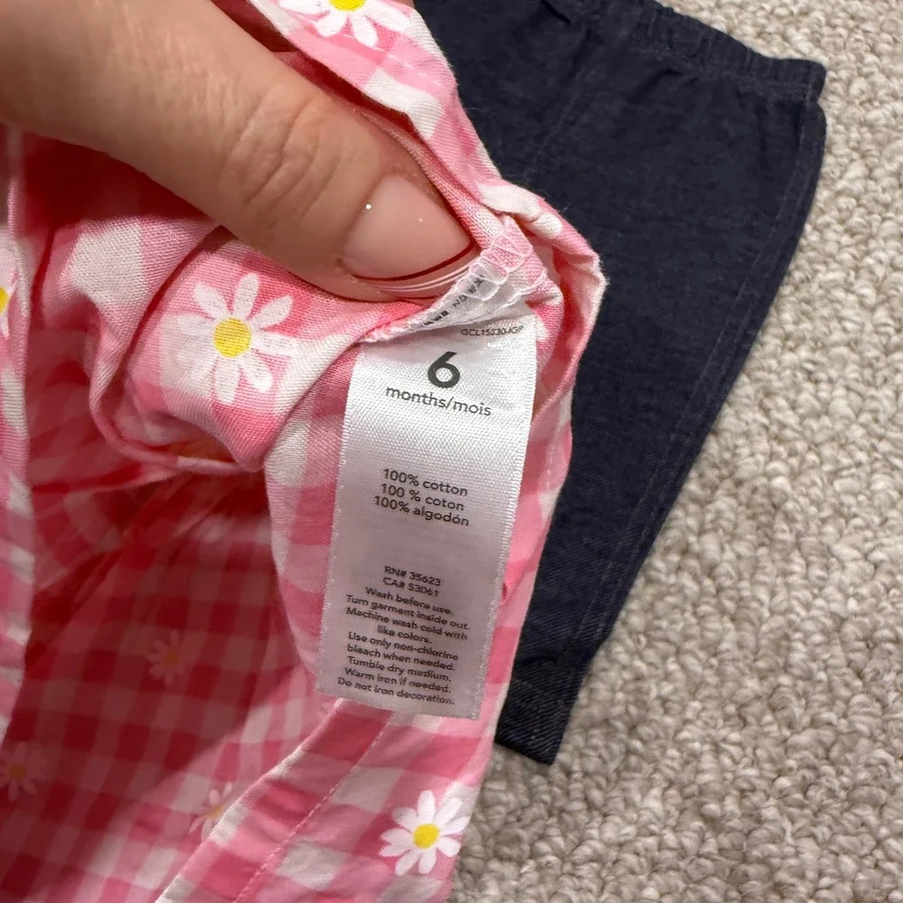 Carters Pink Gingham Daisy Dress & Navy Pants Set Baby‎ Girl Size 6 Months